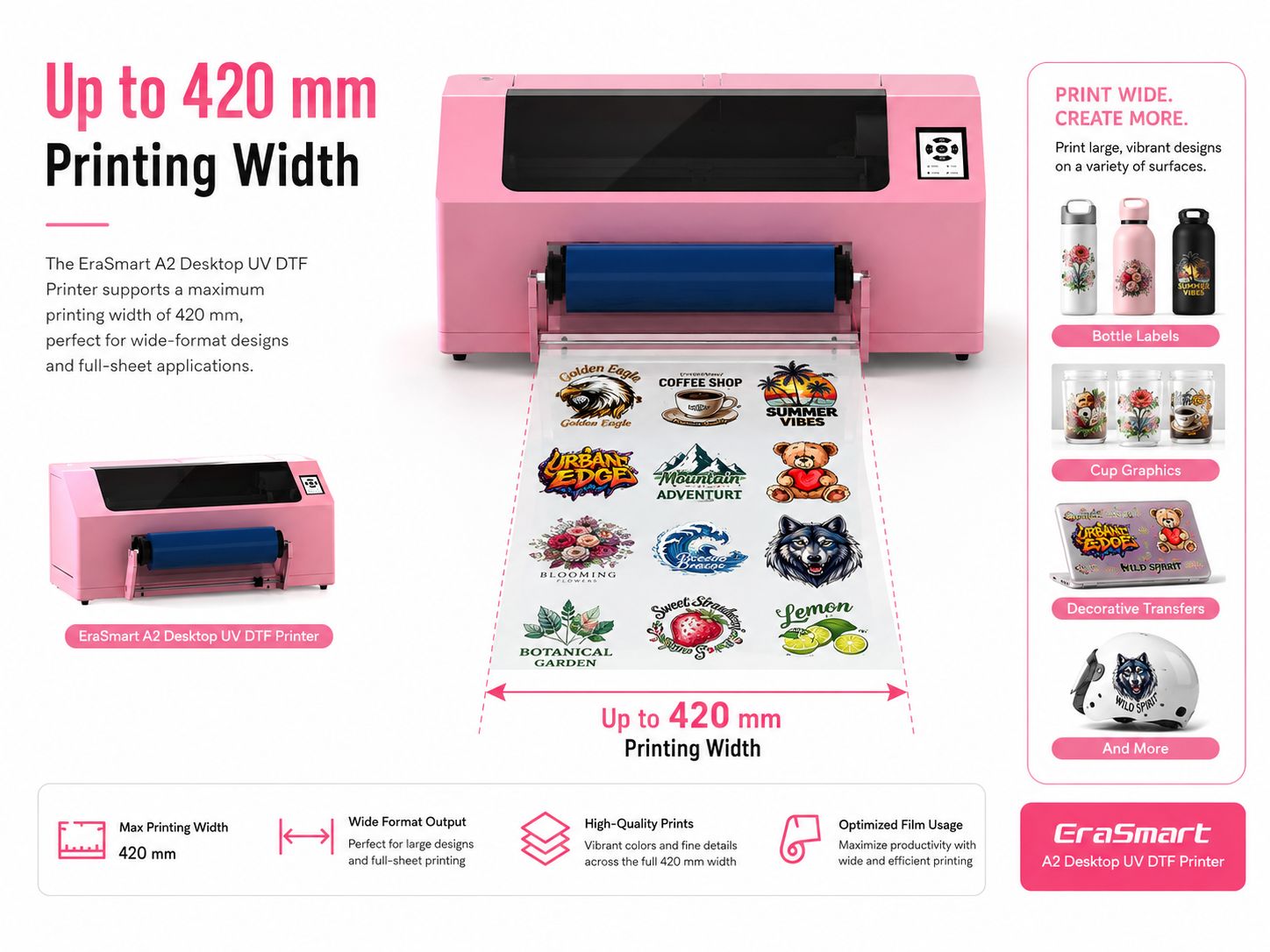 A2 UV DTF printer up to 420mm printing width
