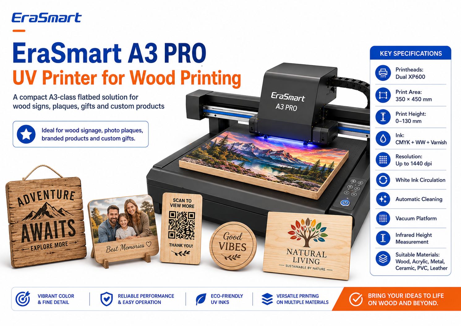 طابعة EraSmart A3 PRO UV للطباعة على الخشب
