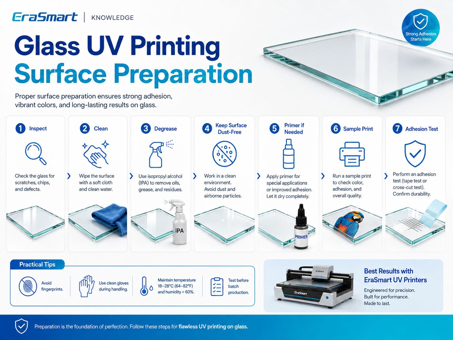 Préparation de la surface d'impression UV sur verre