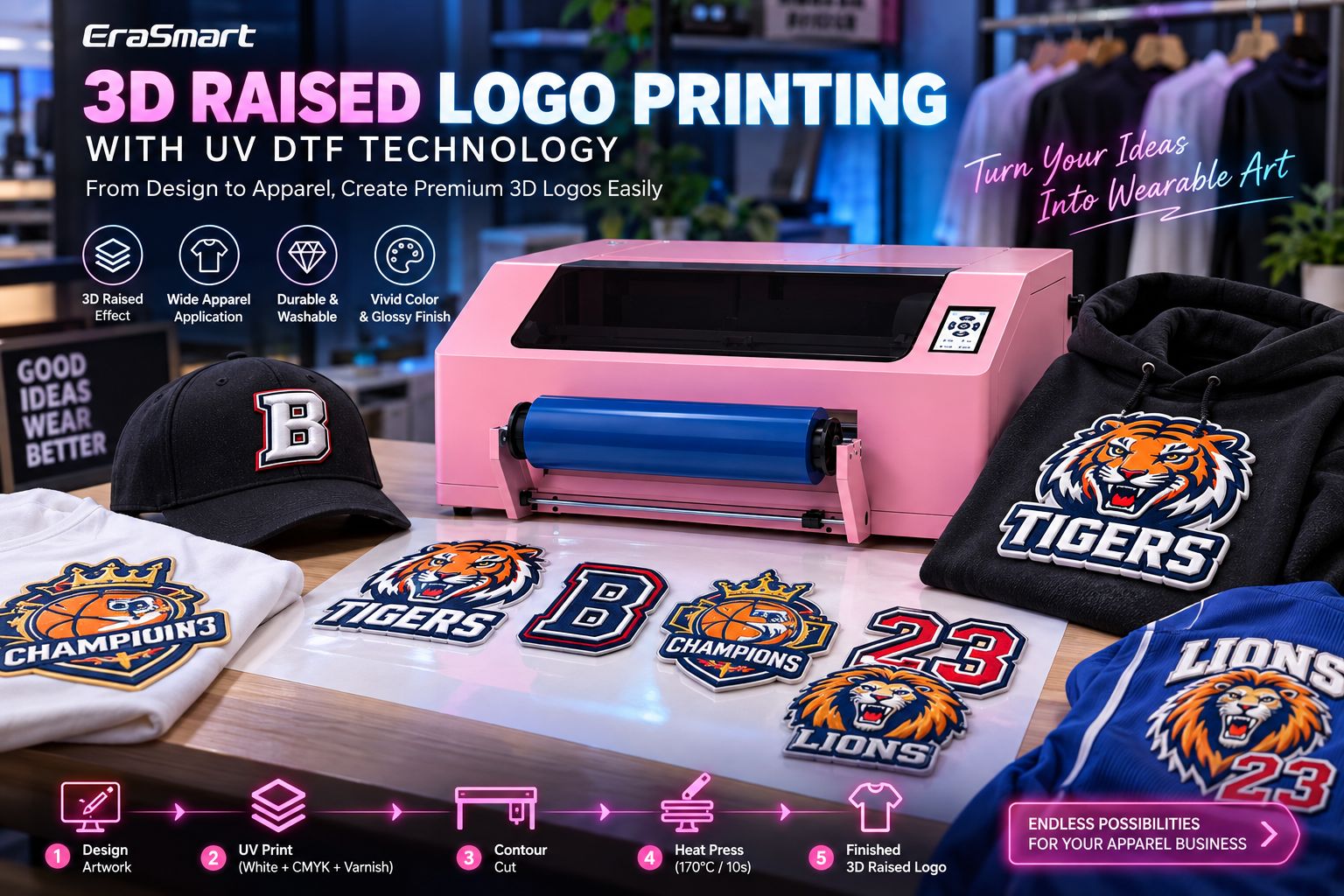 Contour cutting 3D raised logo badges