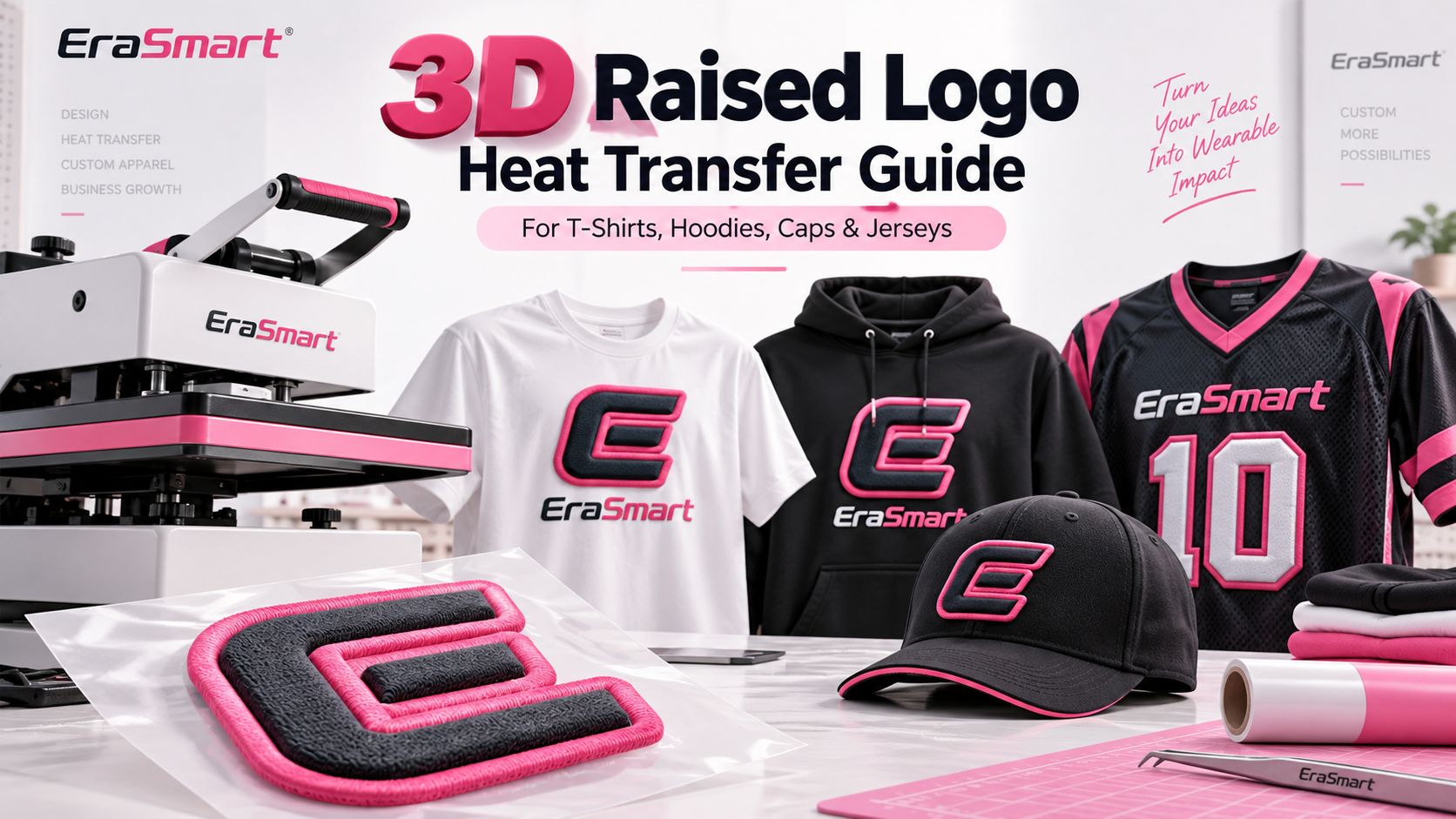 3D raised logo heat transfer guide for apparel