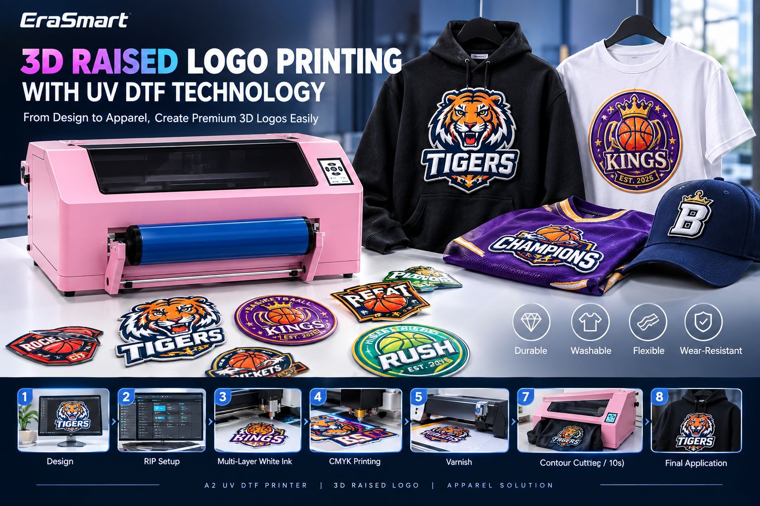 3D raised logo quality inspection after heat transfer