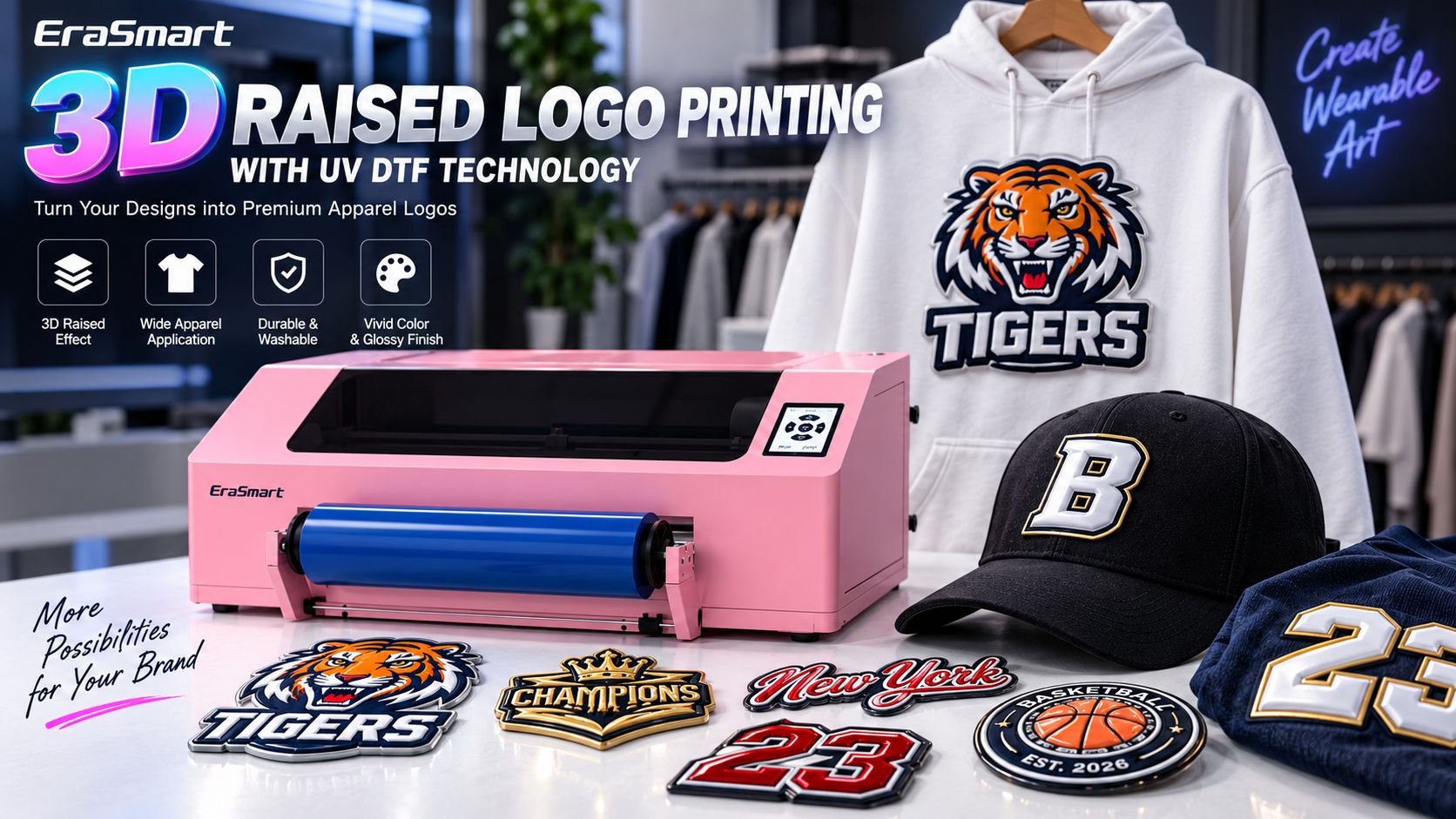 White CMYK and varnish artwork layers for 3D raised logo printing