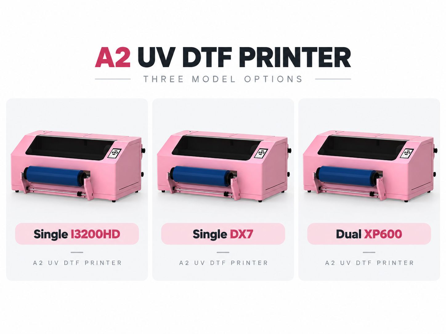 A2 UV DTF Printer I3200HD DX7 and dual XP600 configurations