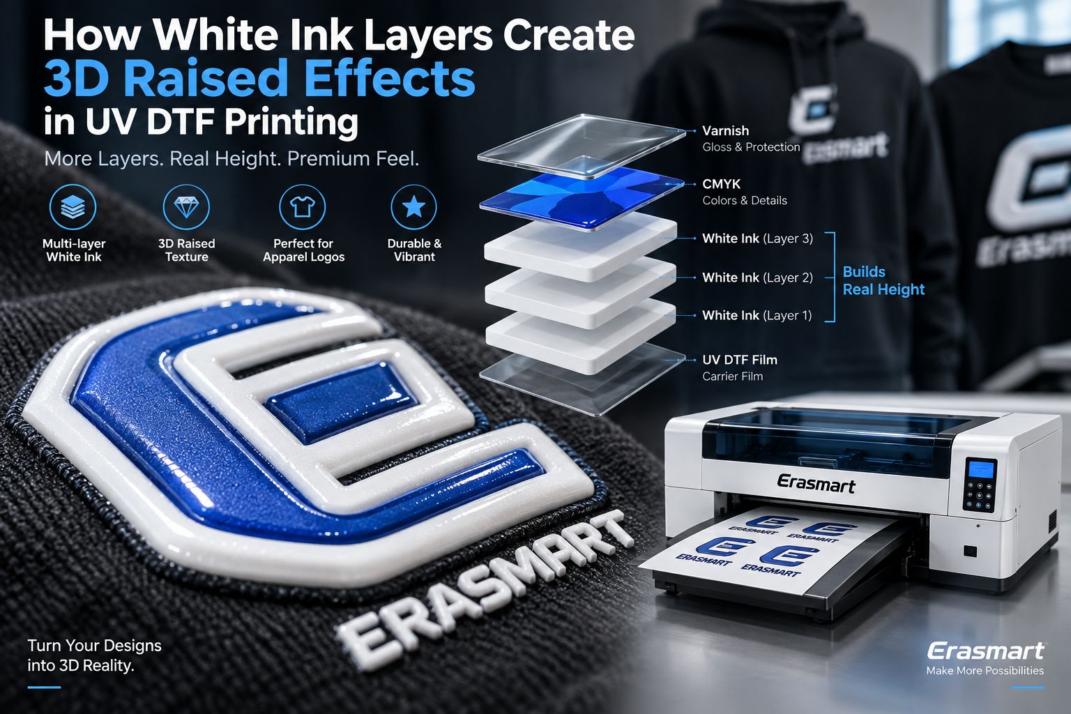How white ink layers create 3D raised effects in UV DTF printing